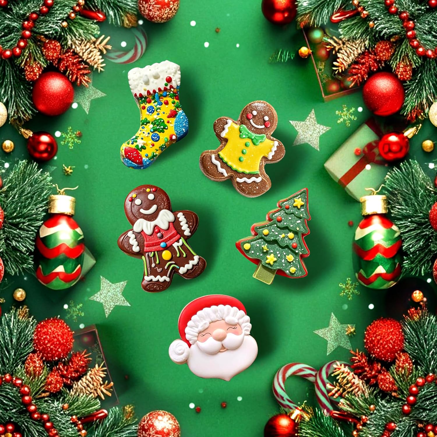 Christmas Silicone Molds, 12 Cavities Christmas Chocolate Mold Deep, 3D Christmas Trees Christmas Stockings Gingerbread Man Silicone Molds for Baking Chocolate — image 2