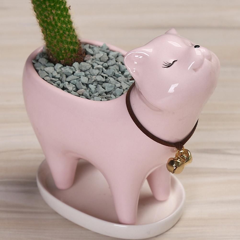 Kitten Ceramic Succulent Pots with Drain Hole Mini Pots for Plants Cactus Plants Containers for Home and Office Decoration — image 6