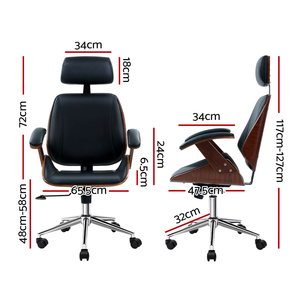Artiss Wooden Office Chair Leather Seat Black โ image 2