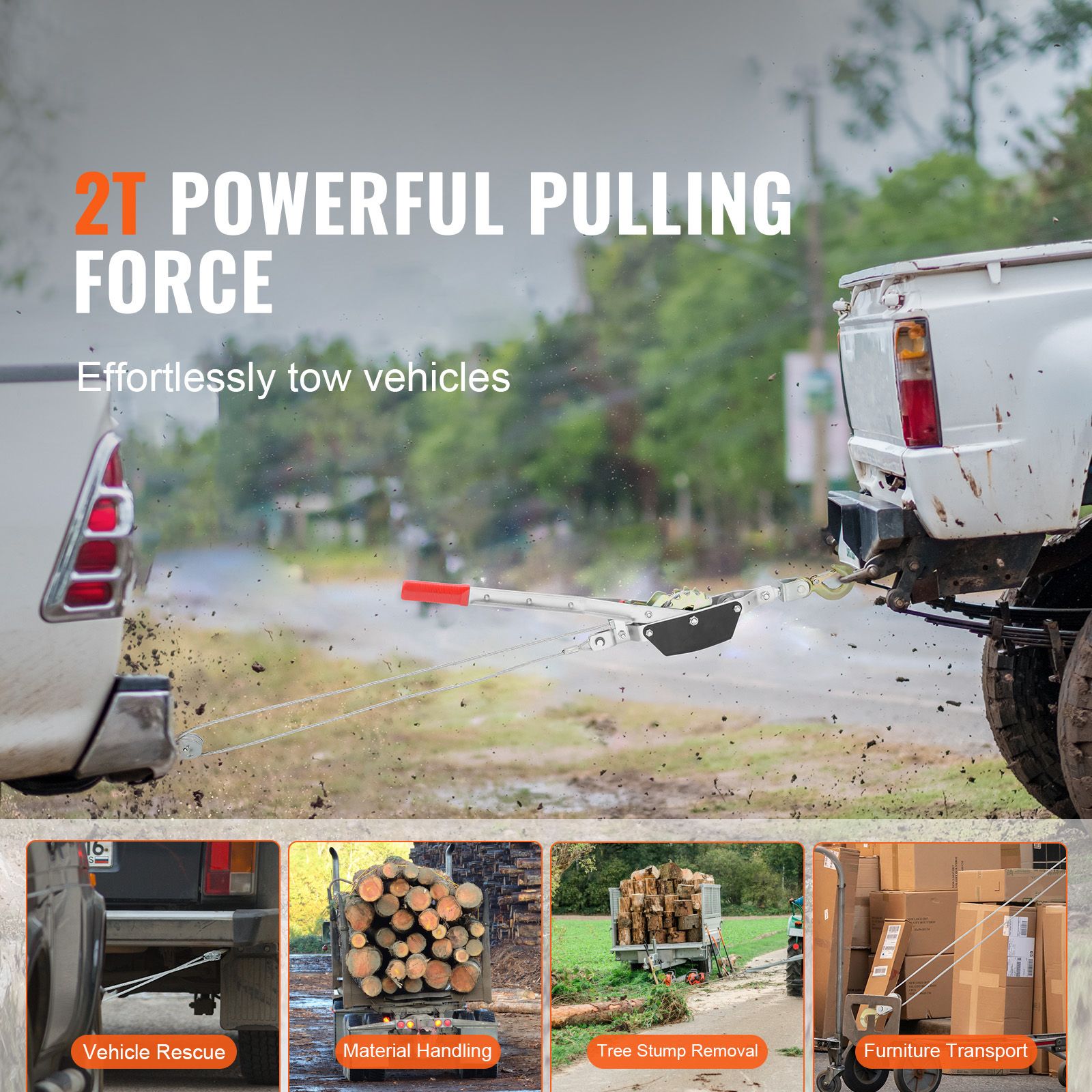 Power Puller Come Along Winch 2 Ton 4409 lbs Heavy Duty Pull Hoist 2 Hooks โ image 2
