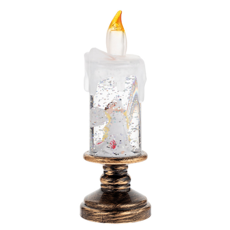 Battery Operated LED Snow Globe Candle with Rotating Glitter Water, Flameless Christmas Table Light for Holiday Home Decor, Angel