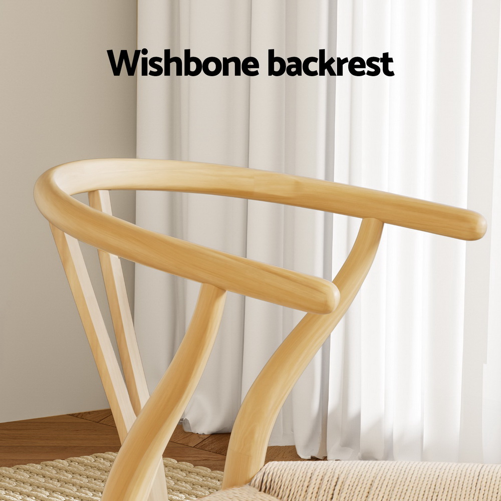 1 Set of 4 Artiss Dining Chairs Wooden Rattan Seat Wishbone Back — image 5