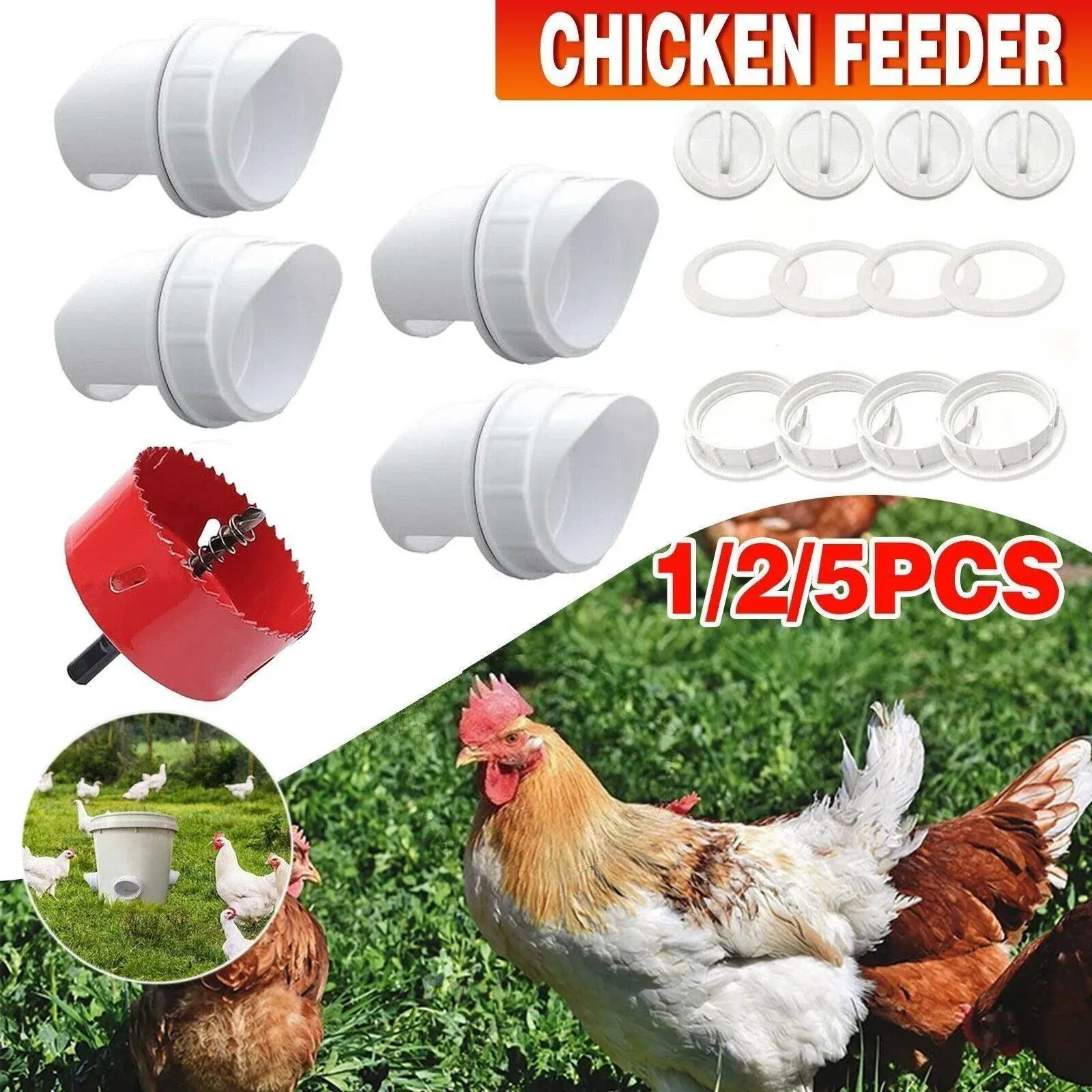 Poultry DIY Port PVC Gravity Fed Chicken Feeder for Hen Coop Farm Bucket Kit - 1 PC Hole Saw — image 2