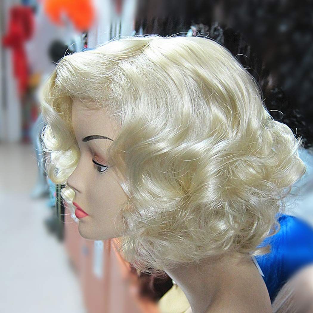 Blonde Vintage Cosplay Wig Short Platinum Blonde Synthetic Wig for Women Halloween Costume and Daily With Wig Cap (Blonde) — image 4