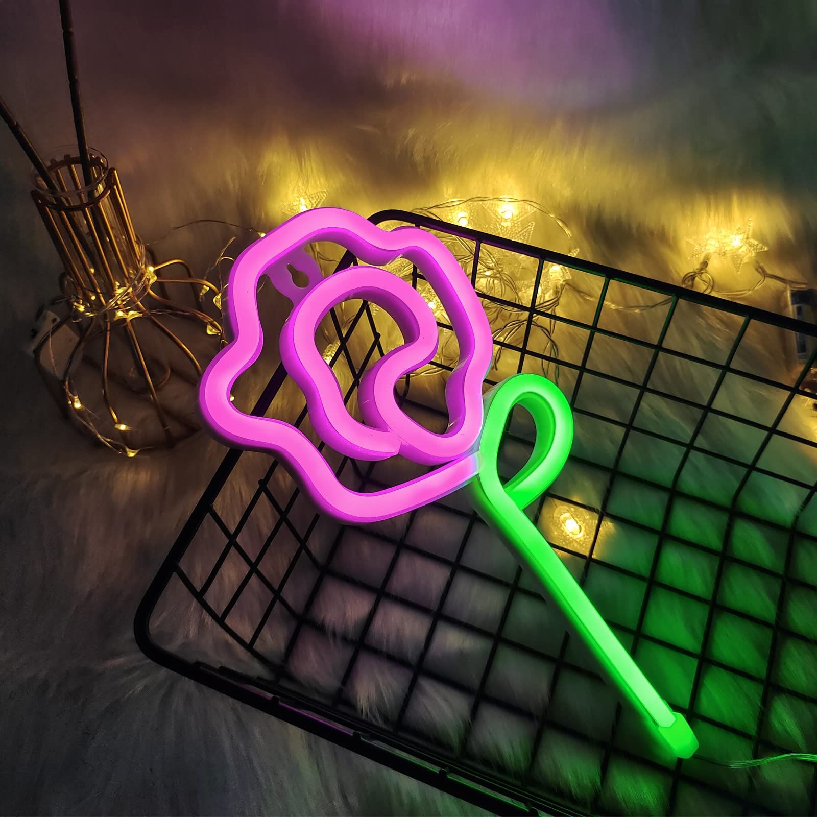 Neon Pink Rose Flower Neon sign USB/Battery Powered Night Sign LED Wall Sign Wall Art For Night Lamps Light Up Signs — image 5
