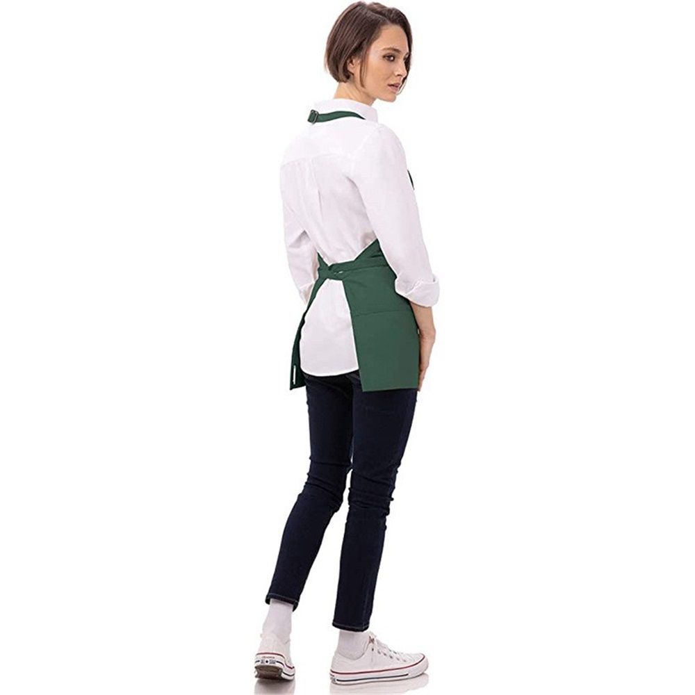 hanging apron restaurant milk tea shop baking coffee shop barbecue work clothes apron with 3 Pocket(green) — image 4