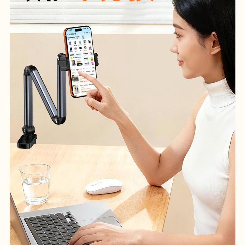 Aluminum Alloy Cantilever Phone Mount, Clamp Lazy Stand For Desk & Bed, Foldable Holder — image 2