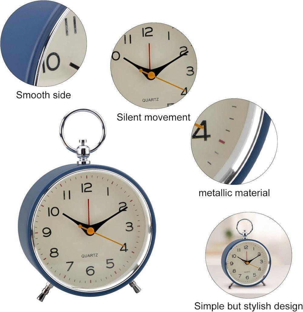 Analog Alarm Clock with Snooze Button, Retro Design and Lighting, White, 16x11 cm — image 4