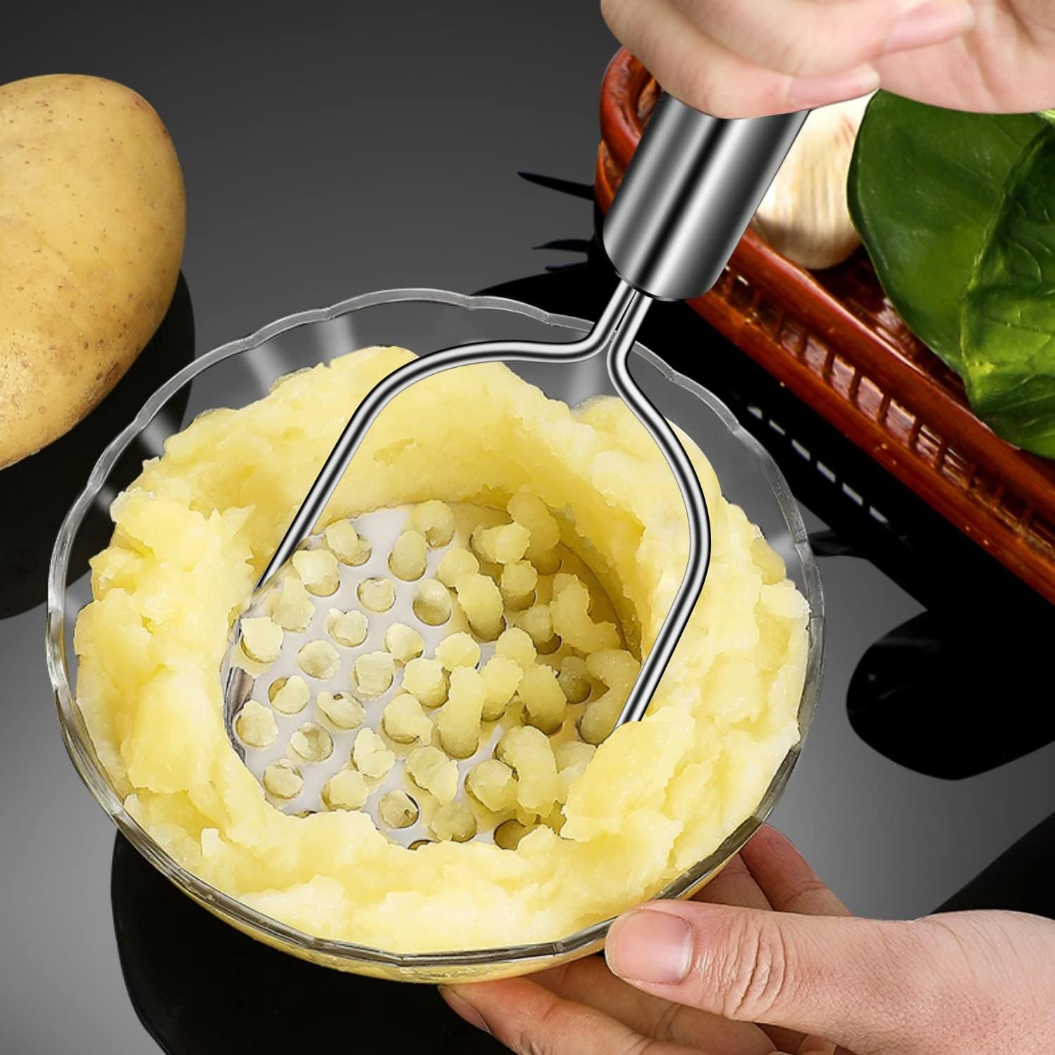 Potato Masher, 2 Pack Stainless Steel Integrated Kitchen Tool Food Masher for Potatoes, Vegetables, Berries, Fruits, Baby Food, Avocado โ image 2