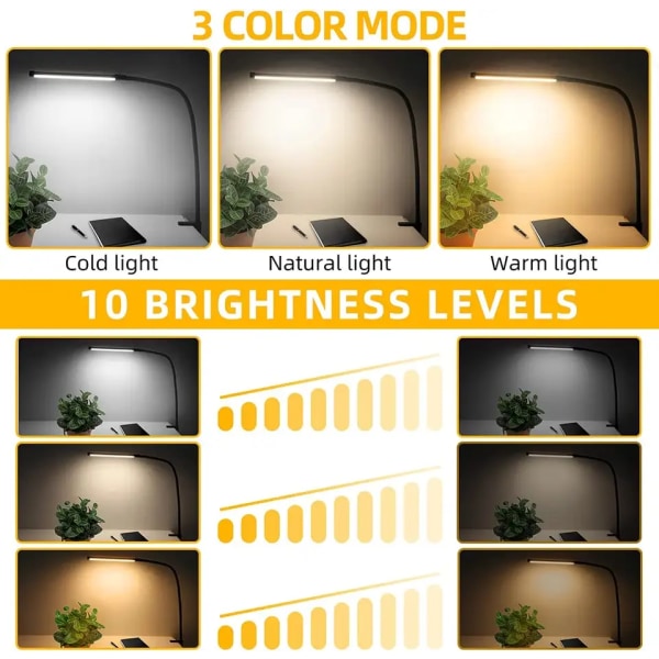 1 pc. Desk Lamps for Home Office, Clamp Lamp Dimmable Gooseneck Lamp Touch Control, Adjustable Desk Lamp for Workbench Tabletop (Black) — image 4