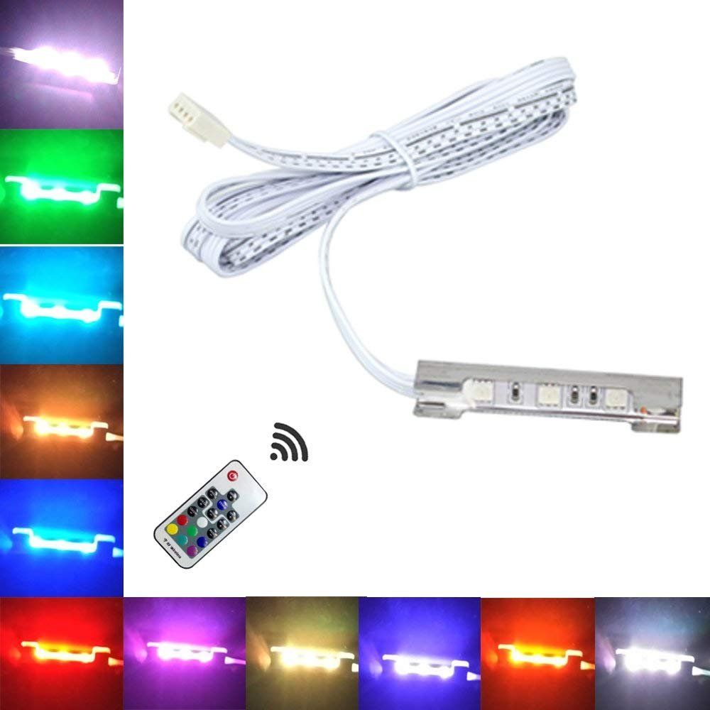 LED Under Cabinet Night Lights Kit for Glass Edge Shelf Back Side Lighting Using Flexible Cable and Clip with RF Remote(6 Lights RGB) — image 2