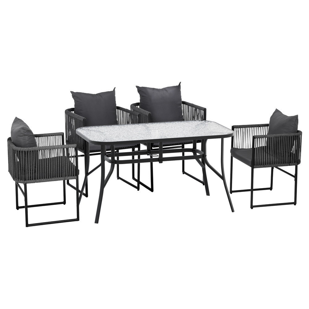 Gardeon 5PC Outdoor Dining Set Table and Chairs Patio Furniture Garden Bistro Set Black — image 3