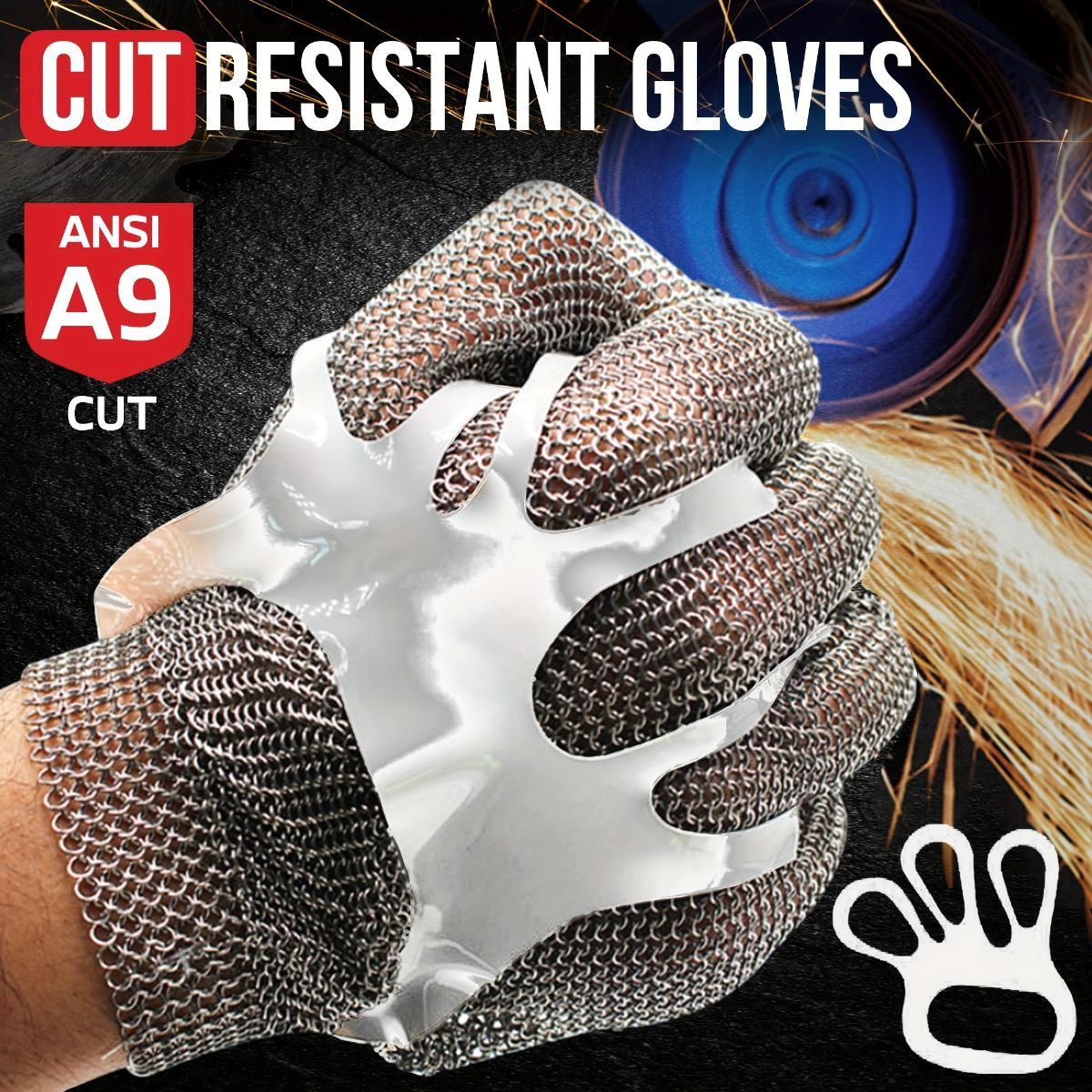 cut-resistant glove, stainless steel chainmail glove, industrial hand protection, adjustable safety glove, meat cutting glove, glass handling glove, Australia