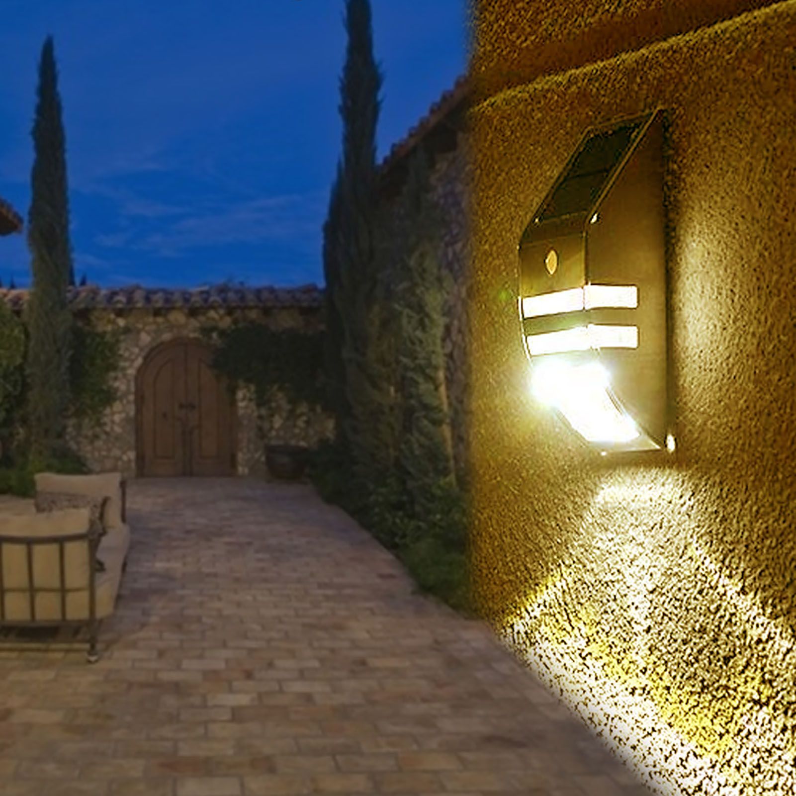 Solar Powered PIR Motion Sensor 2 LED Path Wall Light Garden Security Lamps Silver Pure White — image 4