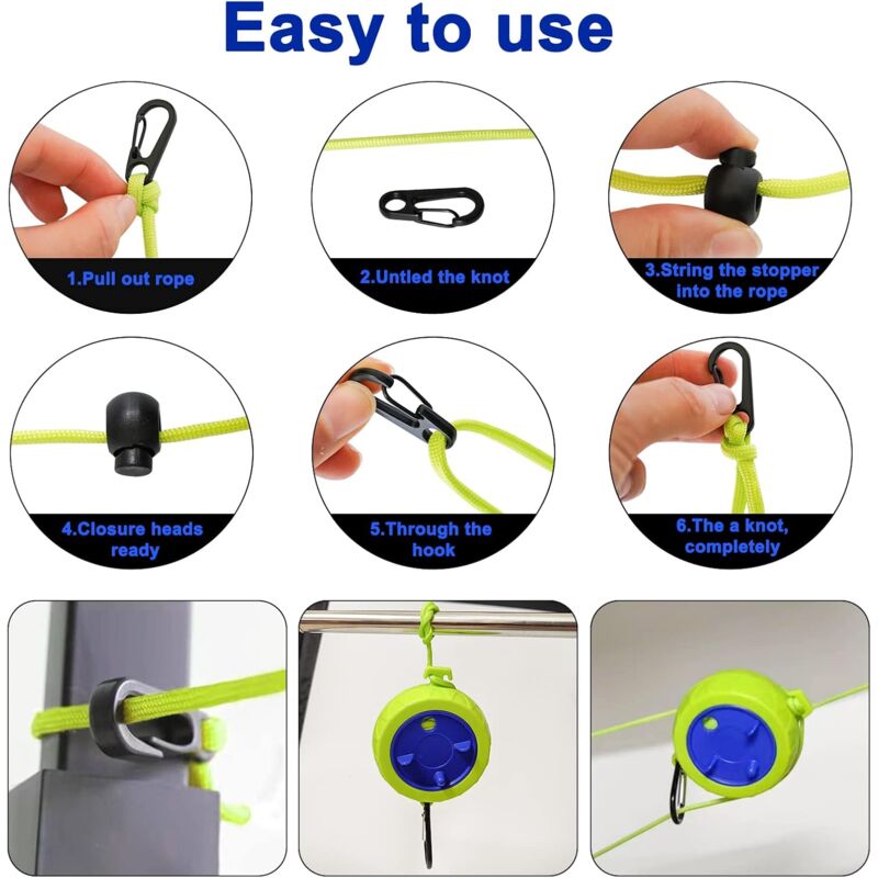 Clothesline Set, 10M Portable Anti-Winding Stretchable Clothes Line For Drying Rack Bathroom Outdoor Camping Outdoor — image 3