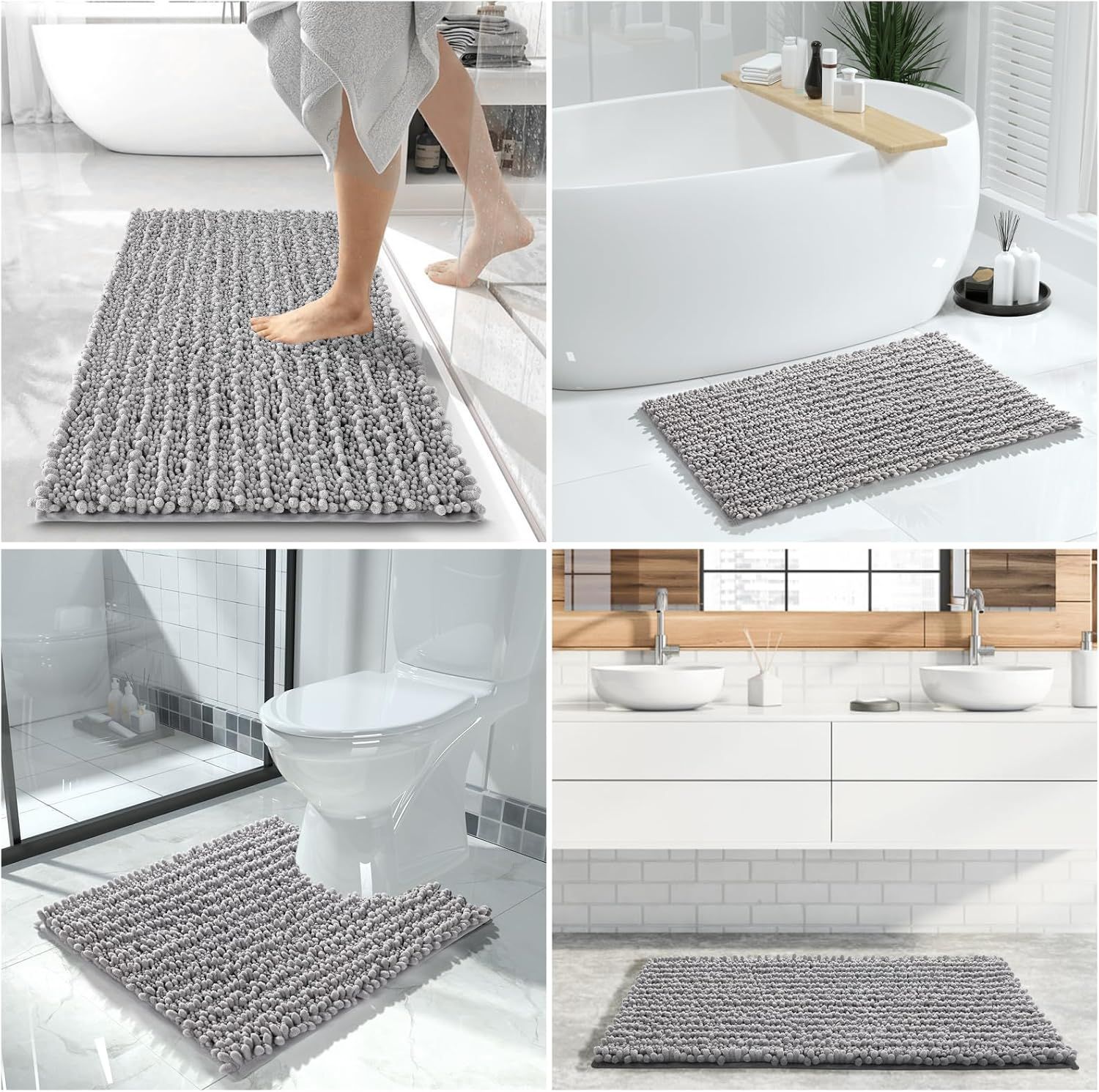 Bathroom Rugs Sets, Extra Soft Thick Chenille Bath Mat and U-Shaped Toilet Rug, Non-Slip Absorbent Water Shower Rug for Bathroom Floor — image 6