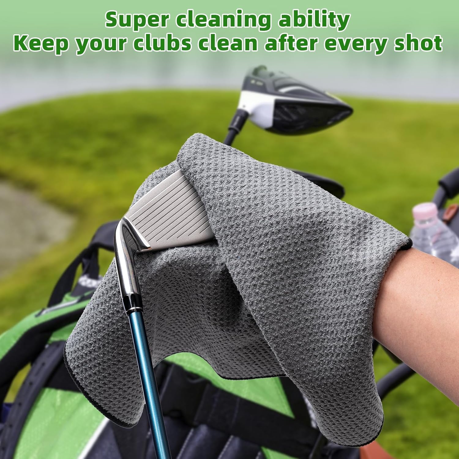 3 Pack Golf Towels(16" X 16") with Carabiner Clip,Microfiber Fabric Waffle Pattern Towels for Golf Bags,Tri-Fold Portable Towels for Men Women,Blue/Black/Gray โ image 4