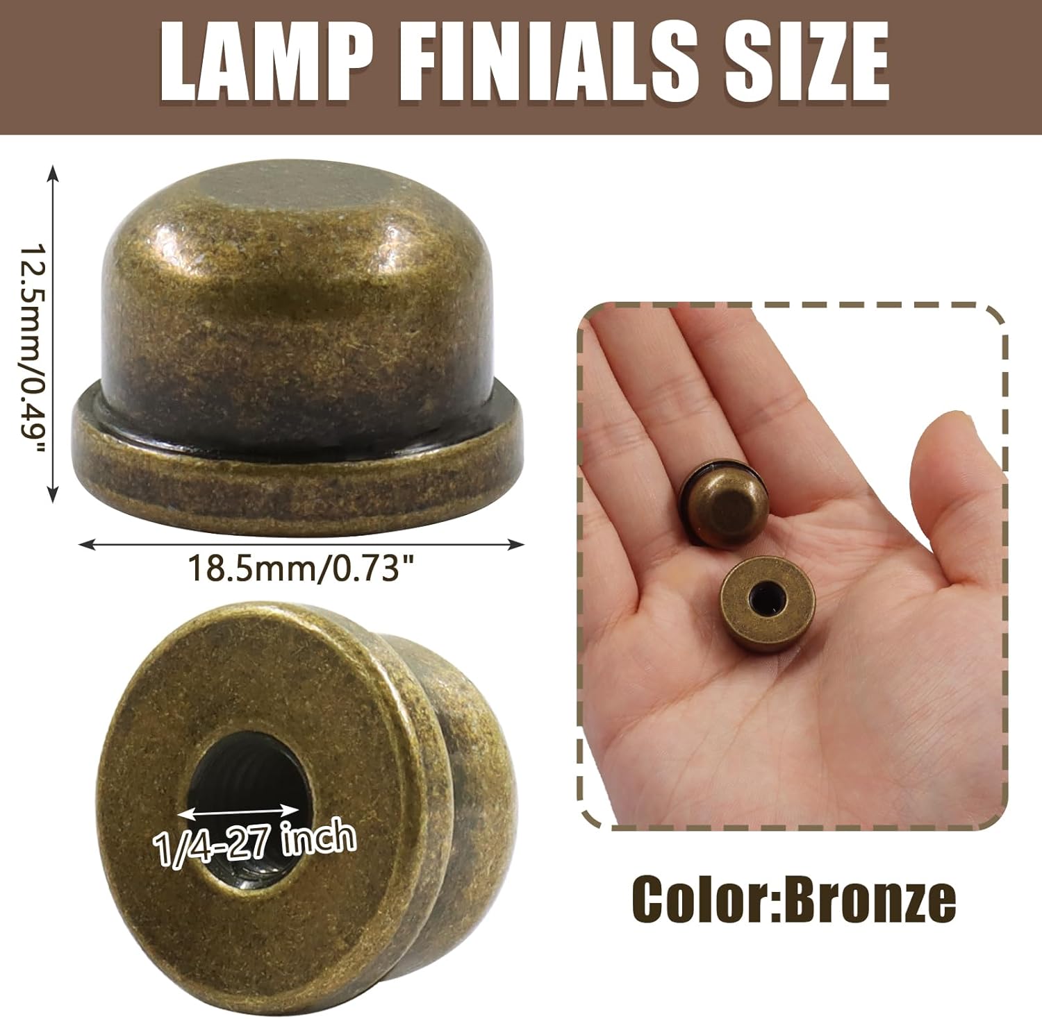 Biaungdo 2 Pack Metal Lamp Finial Cap Knob, Lamp Shade Screw Cap Top Lamps Decoration for Lamps Shade Holder, 1/4-27 Inch, Bronze — image 3