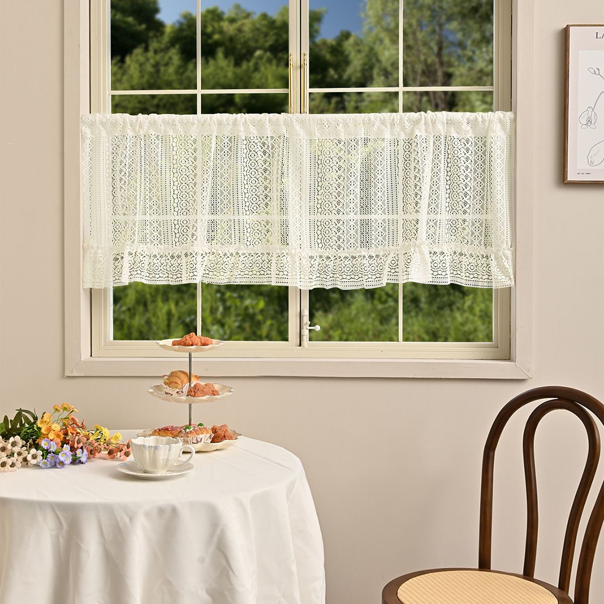 Rustic Crochet Curtain Valance for Kitchen Bathroom Farmhouse Lace Curtain Tiers for Coffee Decor Room Divider Rod Pocket Hollow Out Short Curtains for Closet — image 2