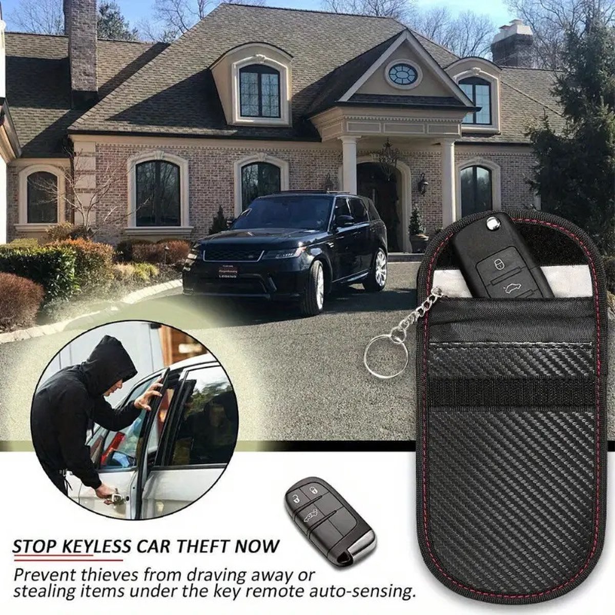 2x RFID Anti-theft Protective Case for Car Key | Carbon Keyless Entry Protective Case | With Hook — image 2