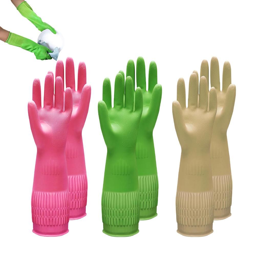 38cm Extra Long Rubber Gloves 3 Pack Heavy Duty Cleaning Gloves for Dishwashing - S