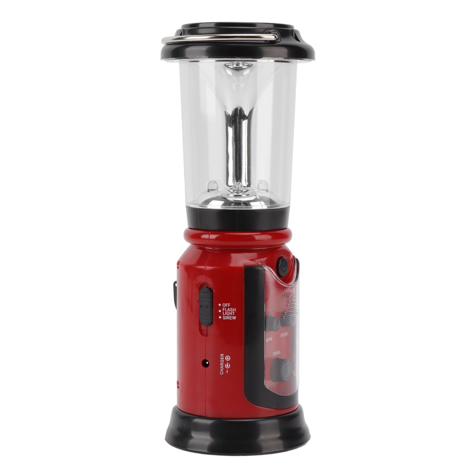 Radio Lantern Hand Crank USB Rechargeable Multi Functional AM FM Emergency Radio LED Flashlight for Camping Hiking Red — image 4
