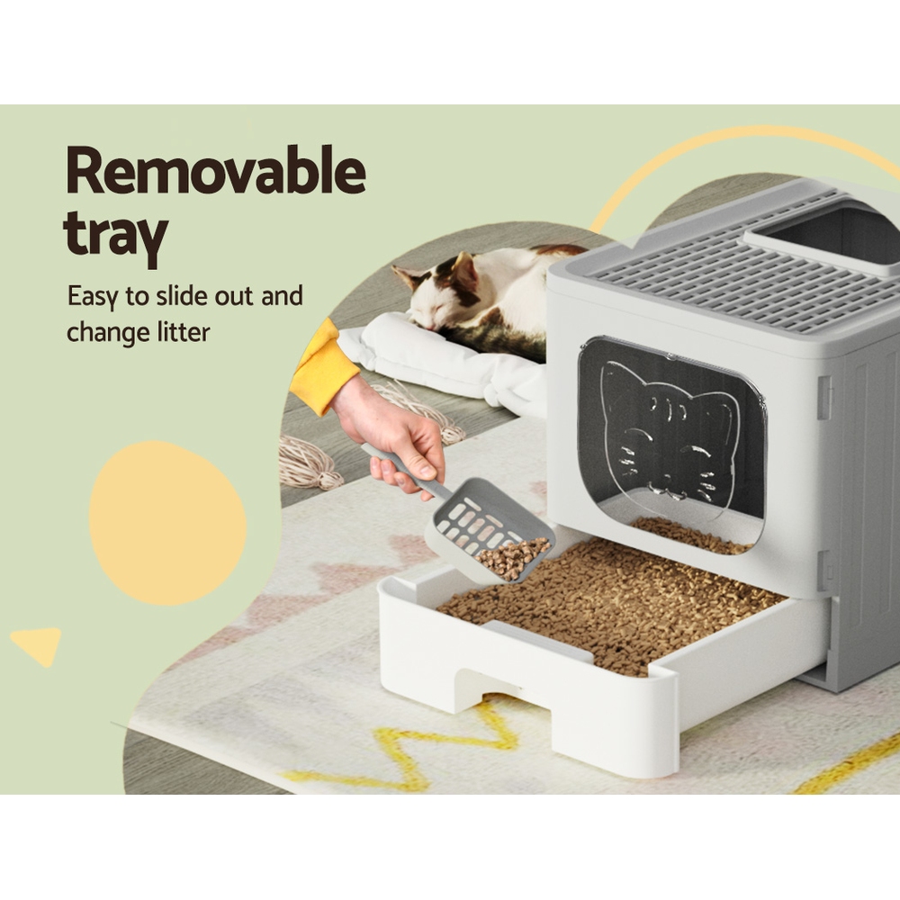 i.Pet Cat Litter Box Large Tray Kitty Toilet Enclosed Hooded Foldable Cat Litter Box Scoop Grey โ image 5