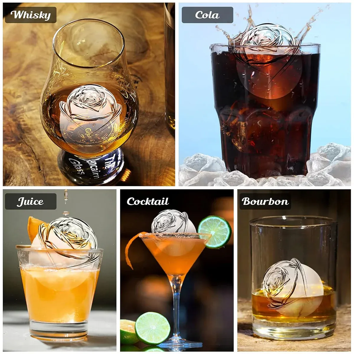 Large Ice Cube Tray Rose Maker Silicone Mold Whiskey Chocolate Jelly Mould DIY - Purple โ image 5