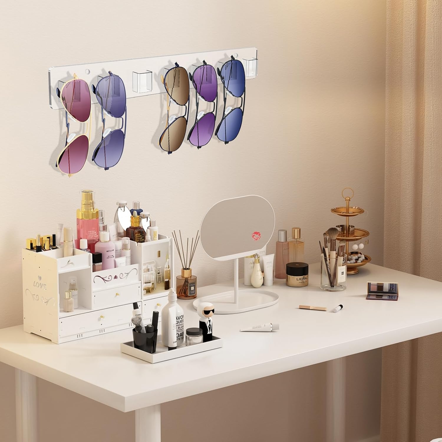 Wall Mounted Sunglasses Organizer Set of 2 Acrylic Rack Holds 14 Glasses No Drill Hanging System Transparent — image 2