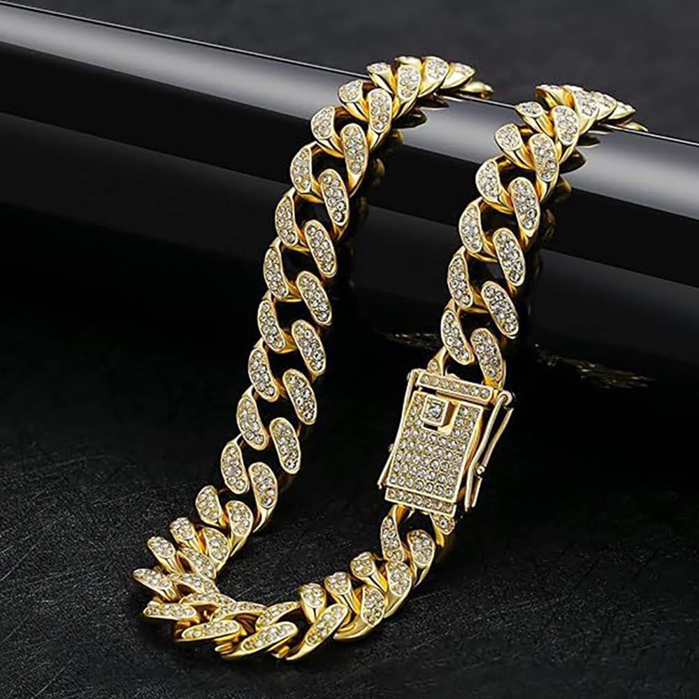 Dog Chain Collar Wide Diamond Collar Large Dog Necklace Metal Pet Crystal Collar Jewelry Accessories for Medium Large Dogs(8 Inch)golden — image 3