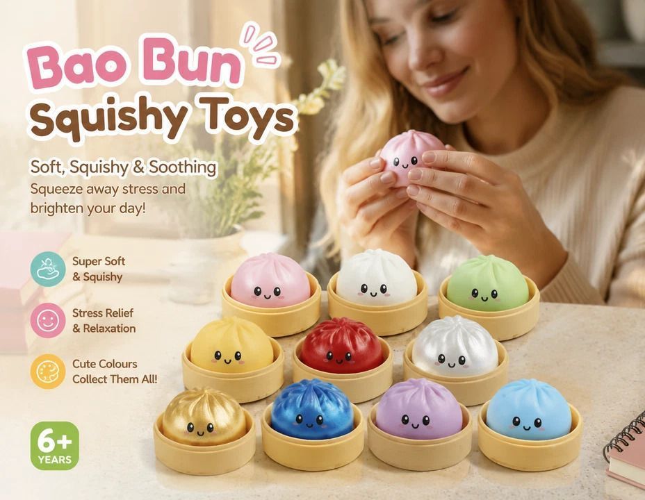 Stress Relief Giant Bun Squishy, Casual Present, Plain Blue — image 2
