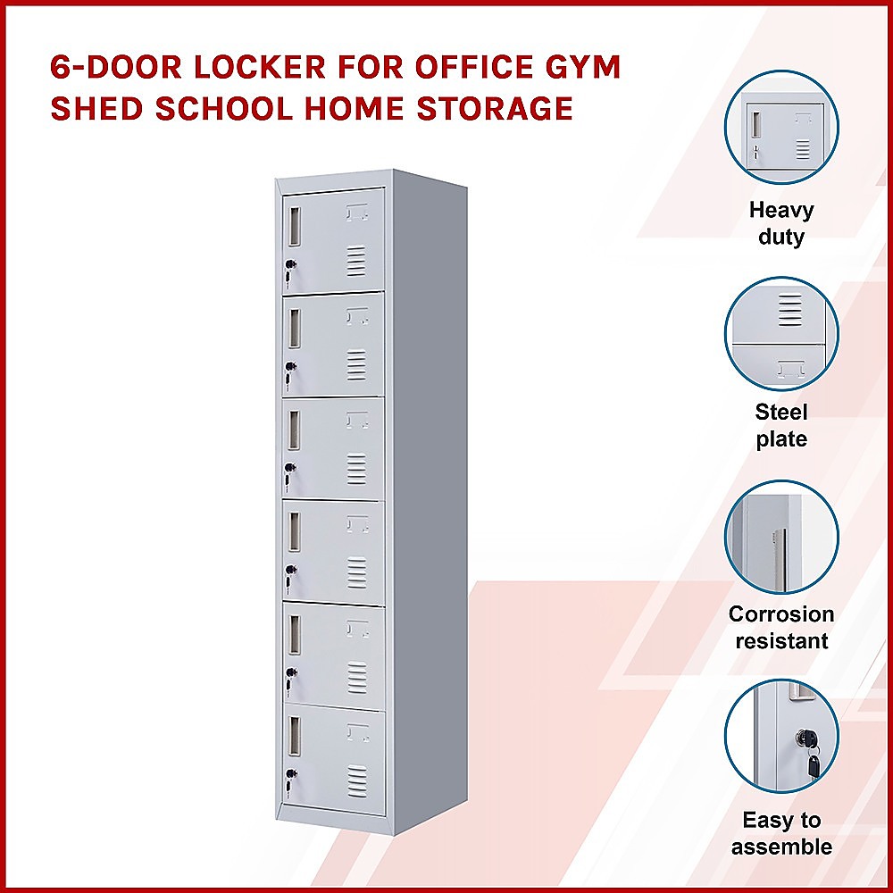 6-Door Locker for Office Gym Shed School Home Storage — image 3