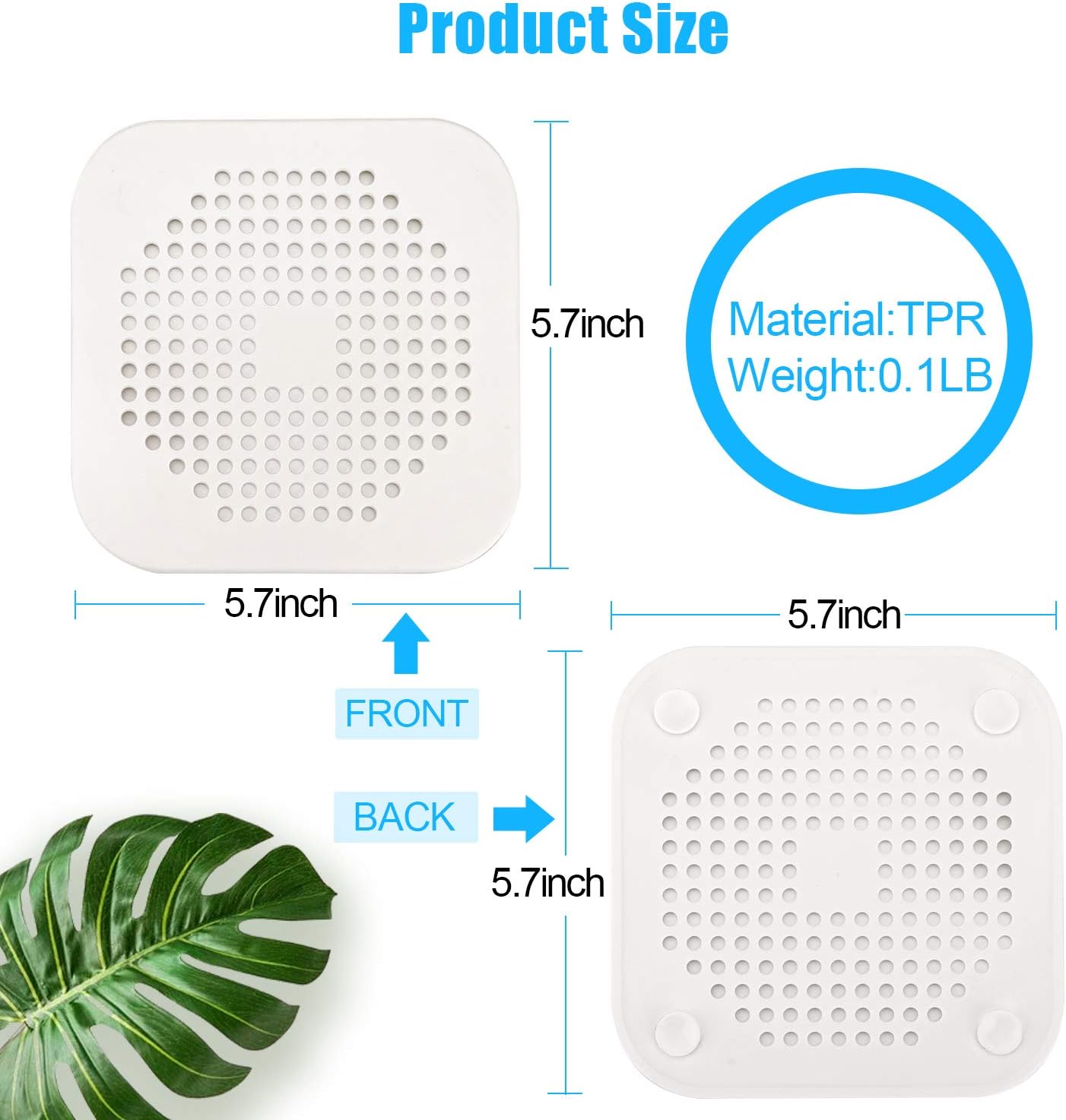 Square Drain Cover for Shower 5.7-inch TPR Drain Hair Catcher Flat Silicone Plug for Bathroom and Kitchen Filter Shower Drain Protection Flat Strainer Stopper โ image 2