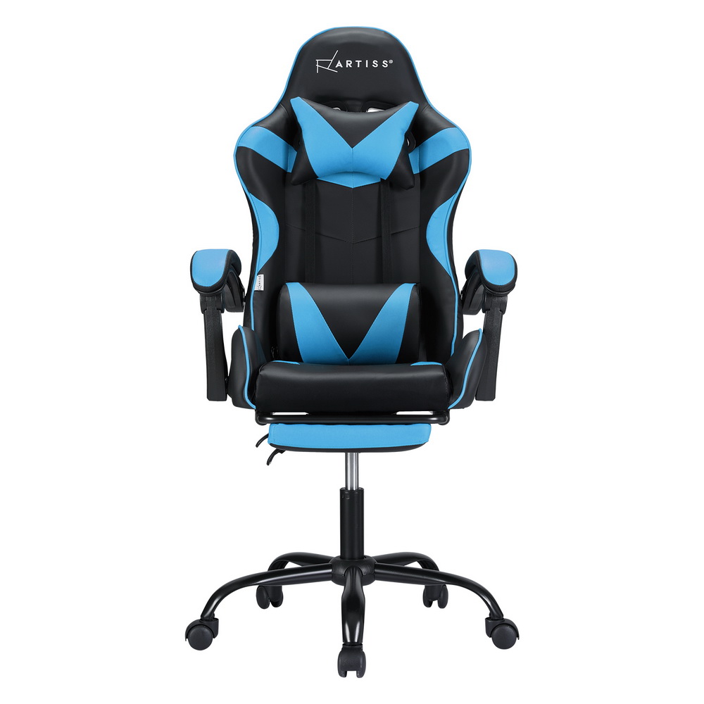 Artiss 2 Point Massage Gaming Office Chair Footrest Cyan Blue — image 3