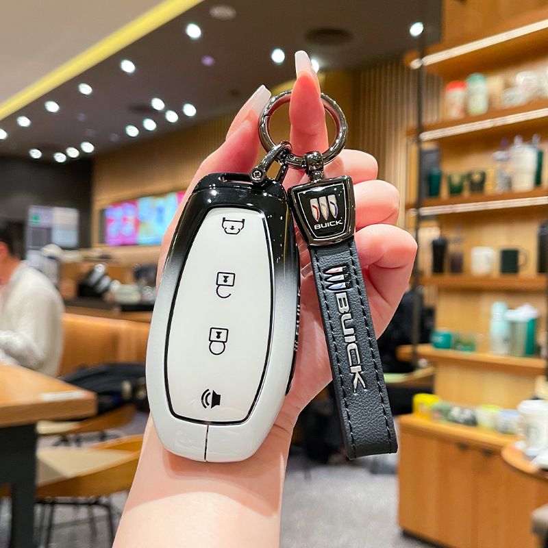 Fragrant Car Island Buick Vision L7 Key Cover 2026 Standard Option f: gradient black & white single bag + white leather cord clasp โ image 3
