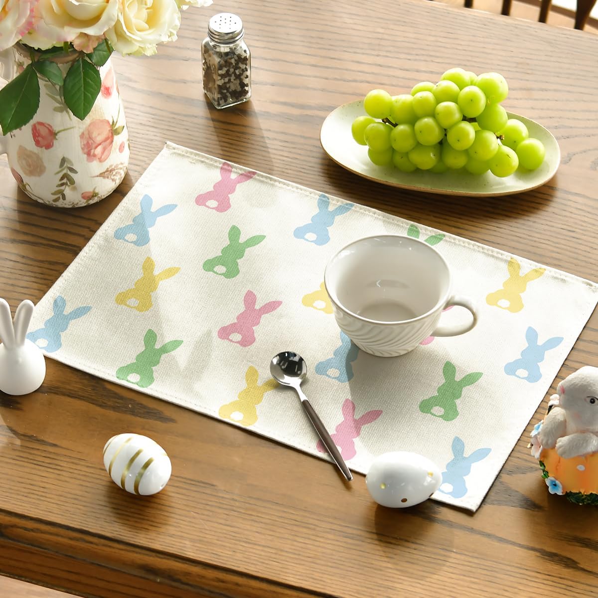 Colorful Bunny Rabbit Easter Placemats Set of 4, 12x18 Inch Seasonal Table Mats for Party Kitchen Dining Decoration โ image 3