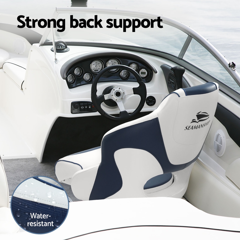 Seamanship Captain Bucket Boat Seats Flip Up Bolster Swivel 15cm Padding Blue โ image 6