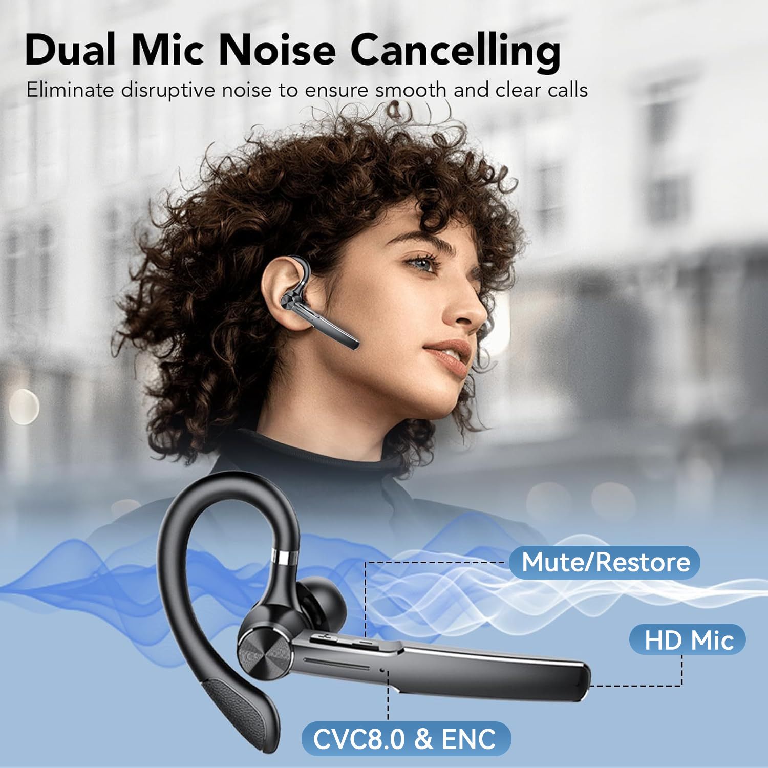 Bluetooth Headset, Wireless Bluetooth Earpiece with Charging Case 50 Hours Talking Time Built-in Microphone for iOS Android Cell Phone, V5.3 Hand-Free — image 4