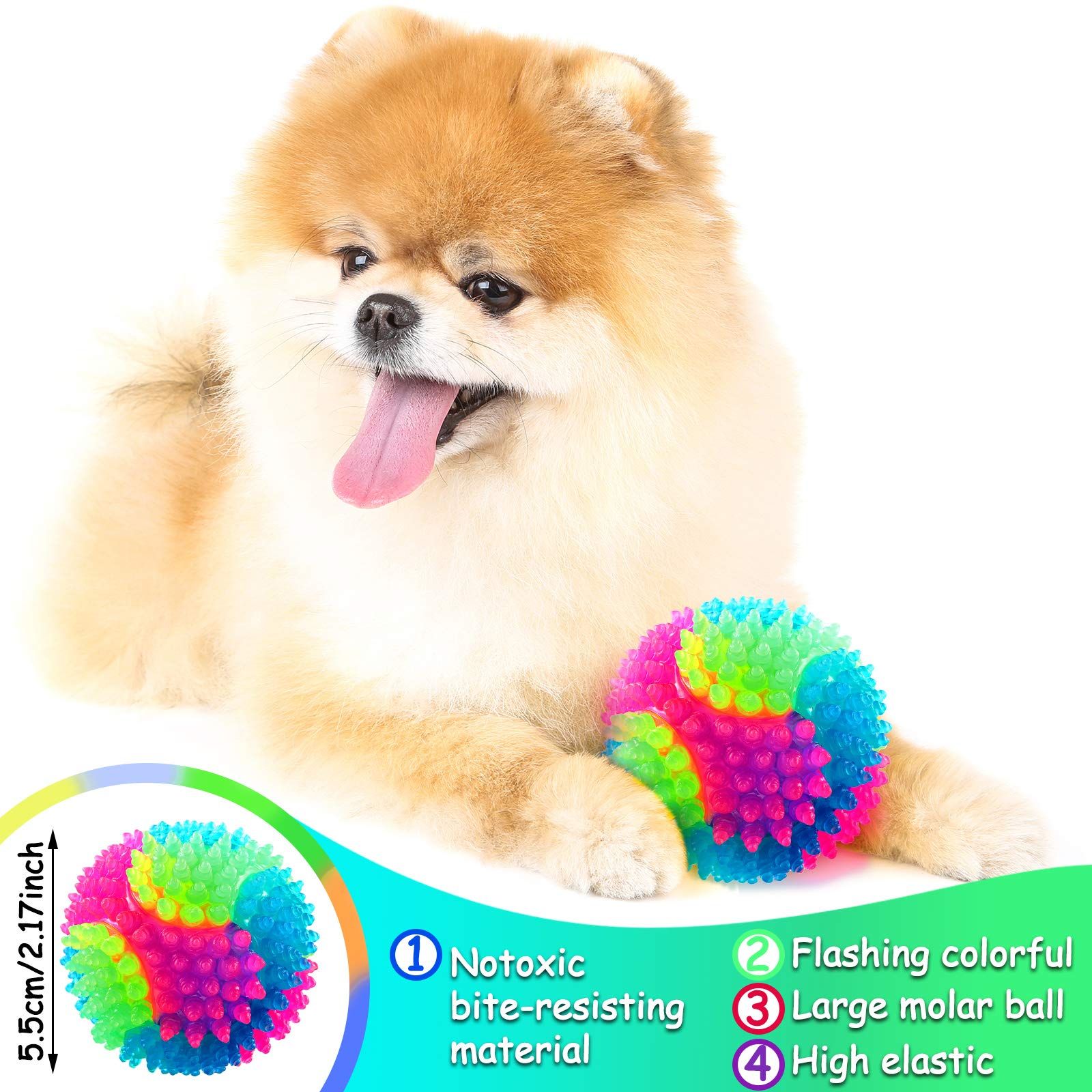 2 Pack Light up Balls for Dogs for Fetch Spiky Squeaker Dog Ball LED Spiny Glow in The Dark Flashing Elastic Tennis Ball โ image 4