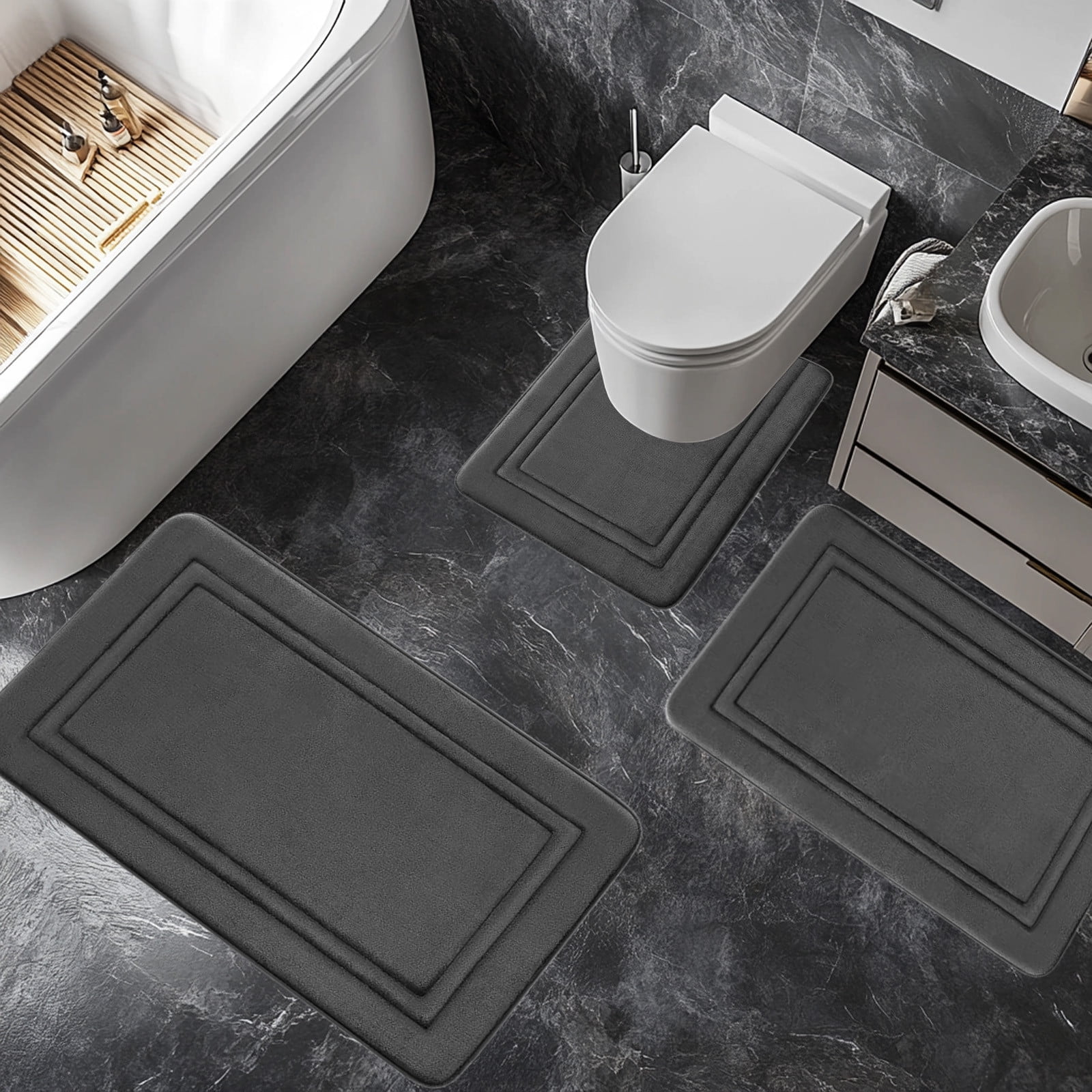 Bathroom Rugs Sets 3 Piece, Bath Mat Universal Soft Comfortable Water Absorption Non Slip Machine Washable Easy Dry Bathroom Mat Gray — image 6
