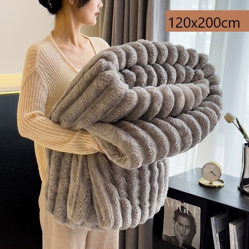 Cozy Rabbit Plush Long Nap Blanket Thickened Flannel Milk Fleece Office Leg Throw Medium Grey 120 × 200cm Popular Christmas Holiday Gift