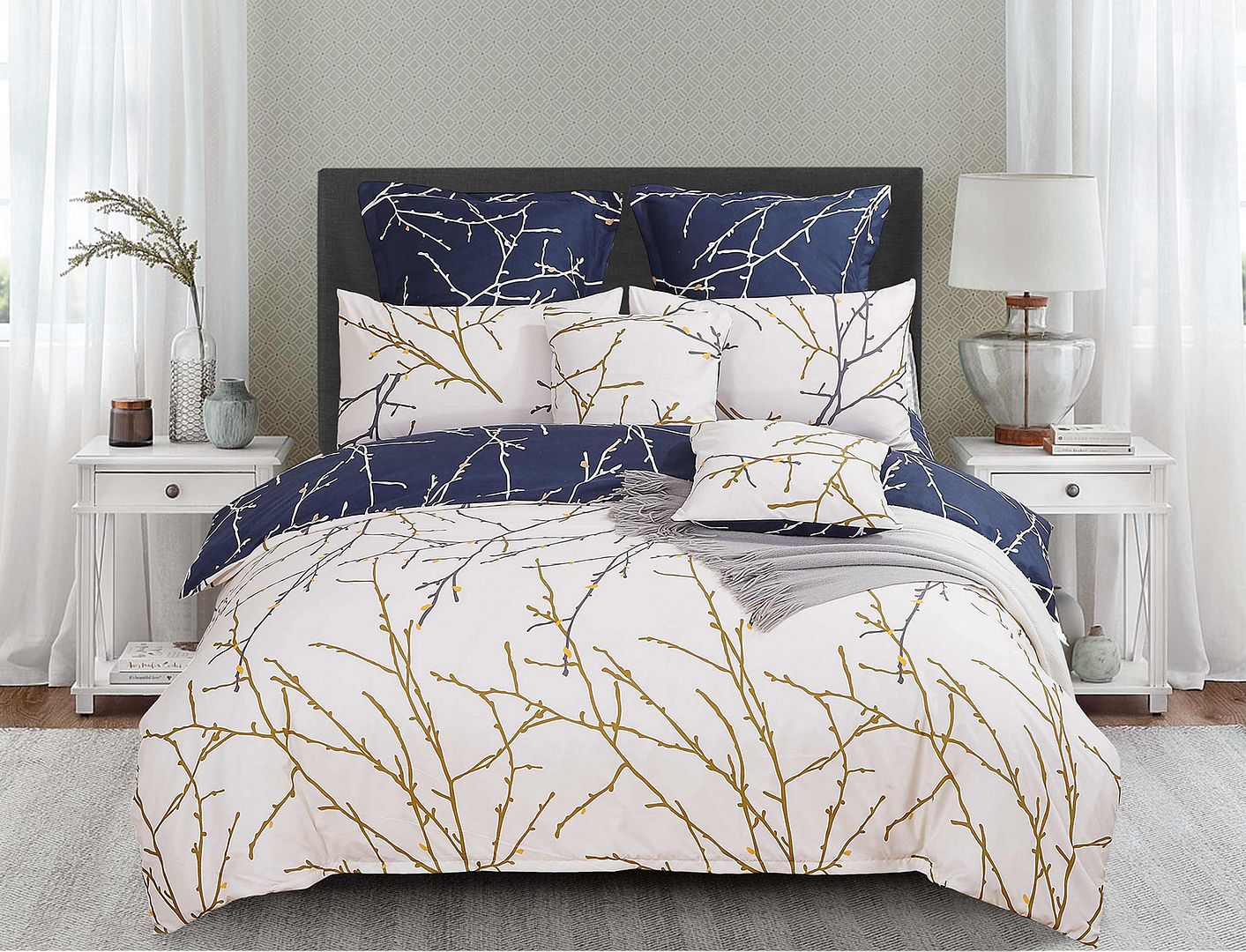 Tree Reversible Queen Size Blue Duvet Quilt Cover Set — image 2
