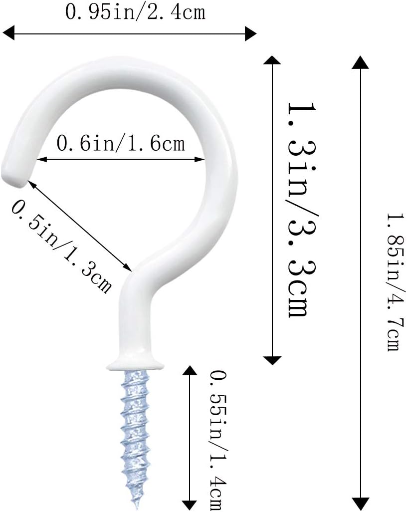 12 Pack Vinyl Coated Ceiling Hooks,Screw-in Mug Hooks,Multi-Function Wall Hooks Kitchen Hooks Cup Hooks for Indoors Outdoors (White, 1-1/4 Inch) — image 3