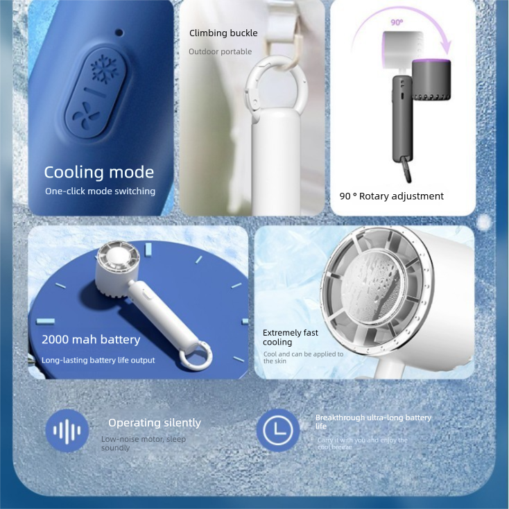 White Portable Ice Cooling Handheld Fan USB Rechargeable 2000mAh Silent Battery Fan for Office and Outdoor Use Personal Cooling Solution for Local โ image 3