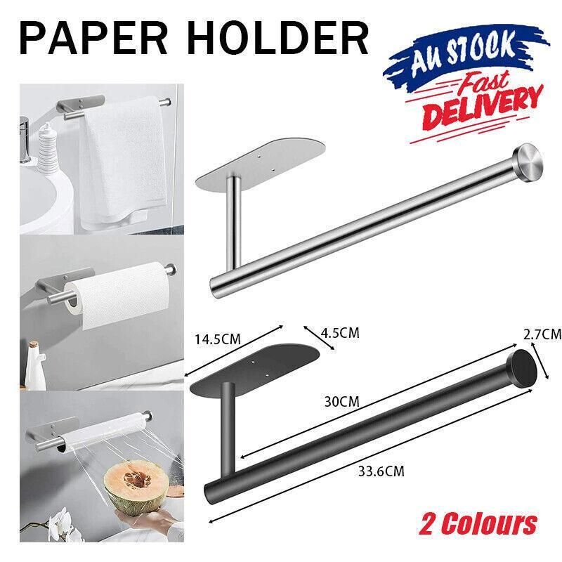 Kitchen Hanger Paper Roll Cabinet Towel Holder Organizer Rack Shelf Wall Adhesive - Black โ image 2