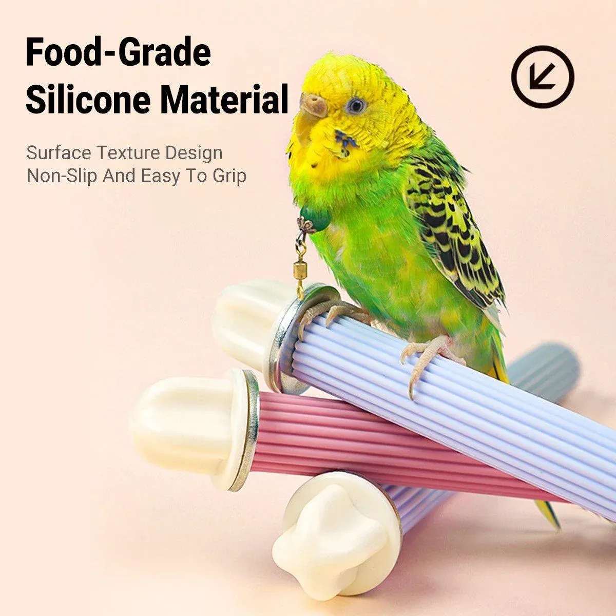 Non-Slip Silicone Parrot Perch Stand Stick Grinding Claw Bird Cage Accessories - Pink Grey โ image 5