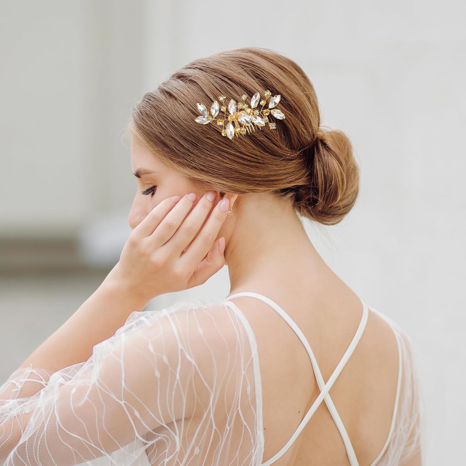 2 Pcs Bridal Hair Comb Gold Hair Piece Accessory Gold Rhinestone Hairs Accessories Golden Hairs Piece Sparkle Metal Crystal Accessories for Bride Bridesmaids — image 4