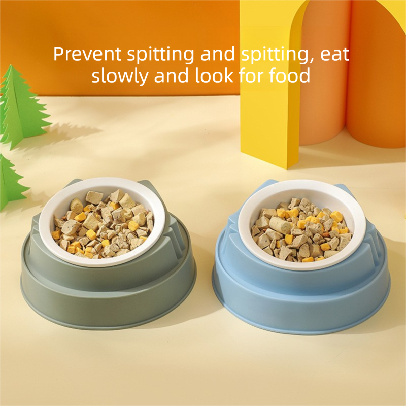 Green Plastic Cat Food Bowl with Cat Face Design Raised Pet Feeding Bowl โ image 2