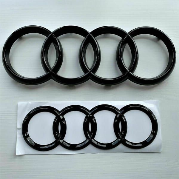 Gloss Black Audi Rings Emblem Set, Front 273mm + Rear 192mm Black Badge Replacement Kit for Audi A1 A3 A4 A5 Models