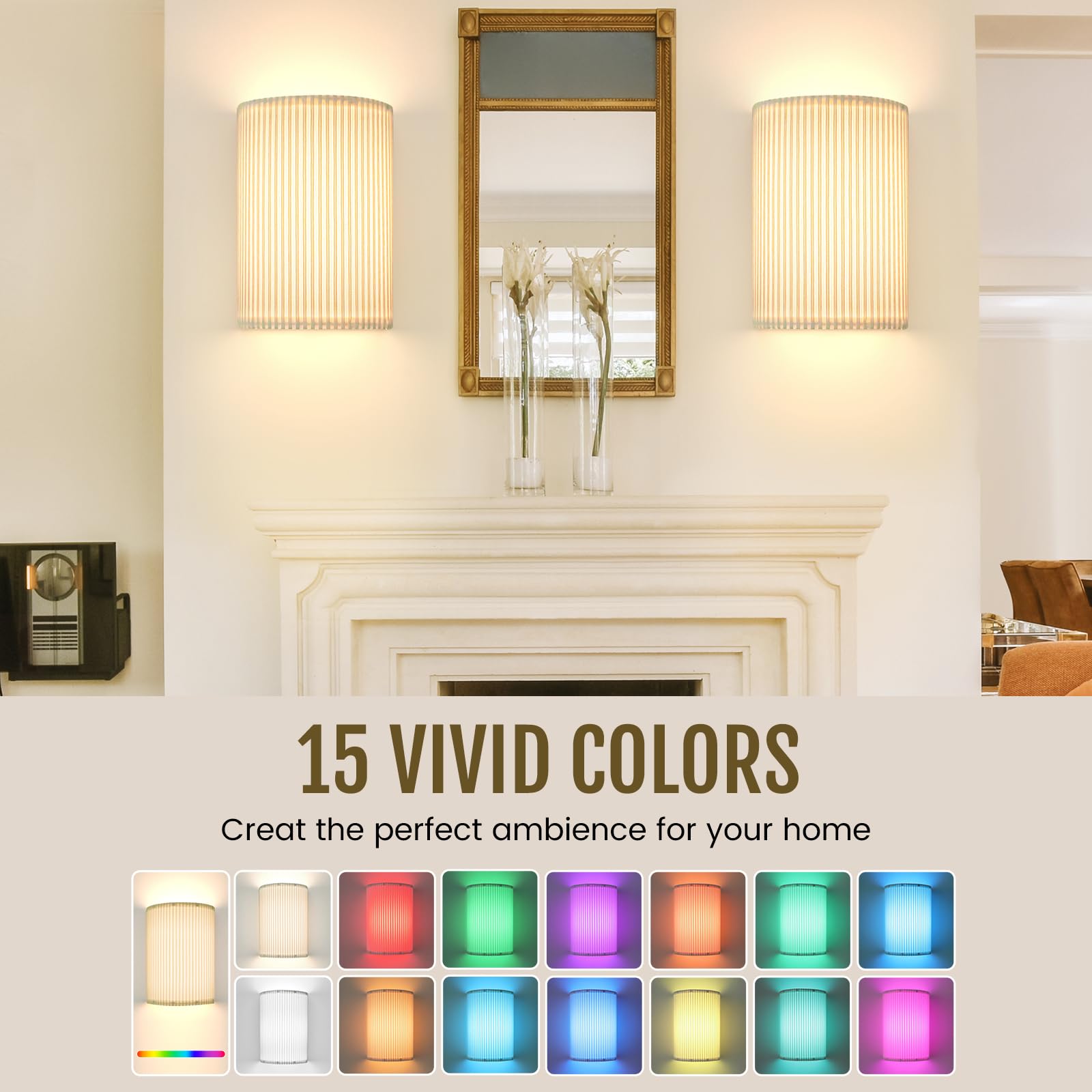 Battery Operated Wall Sconces Set of 2, 5000mAh Rechargeable RGB Wall Lamp with Remote, 3 Colors 10 Levels Brightness Wireless Sconces Wall Decor Set of 2 with โ image 2